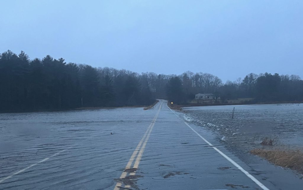 a photo of Sawyer Road in Cape Elizabeth impassable due to flooding