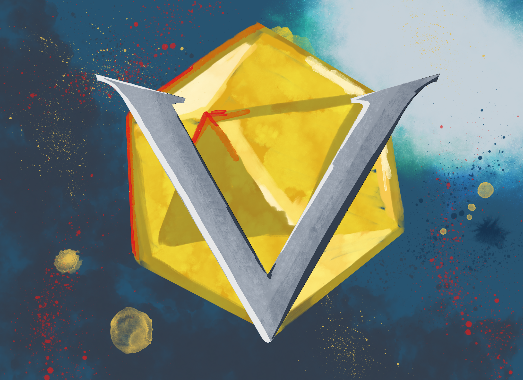 The Venture Club logo, featuring a silver "v" over a yellow hexagon.