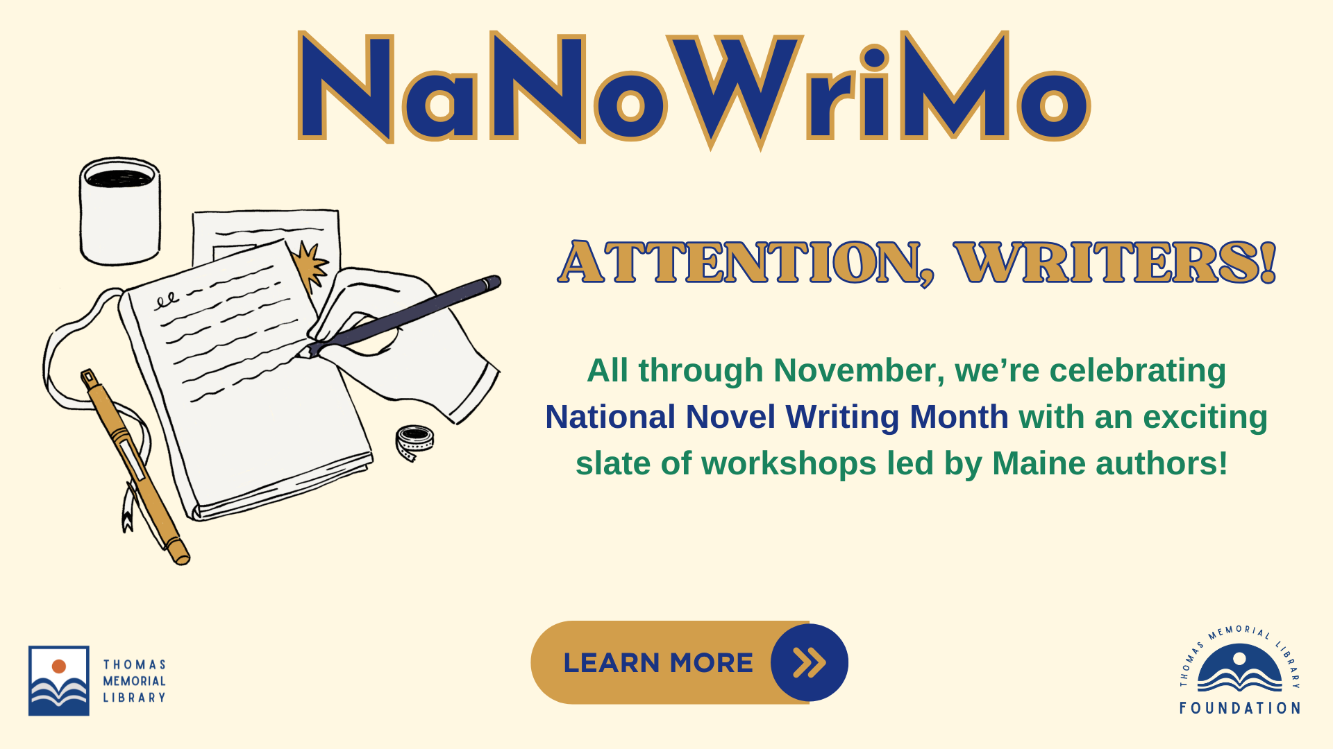 Celebrate National Novel Writing Month with writing workshops in November. Click for details!