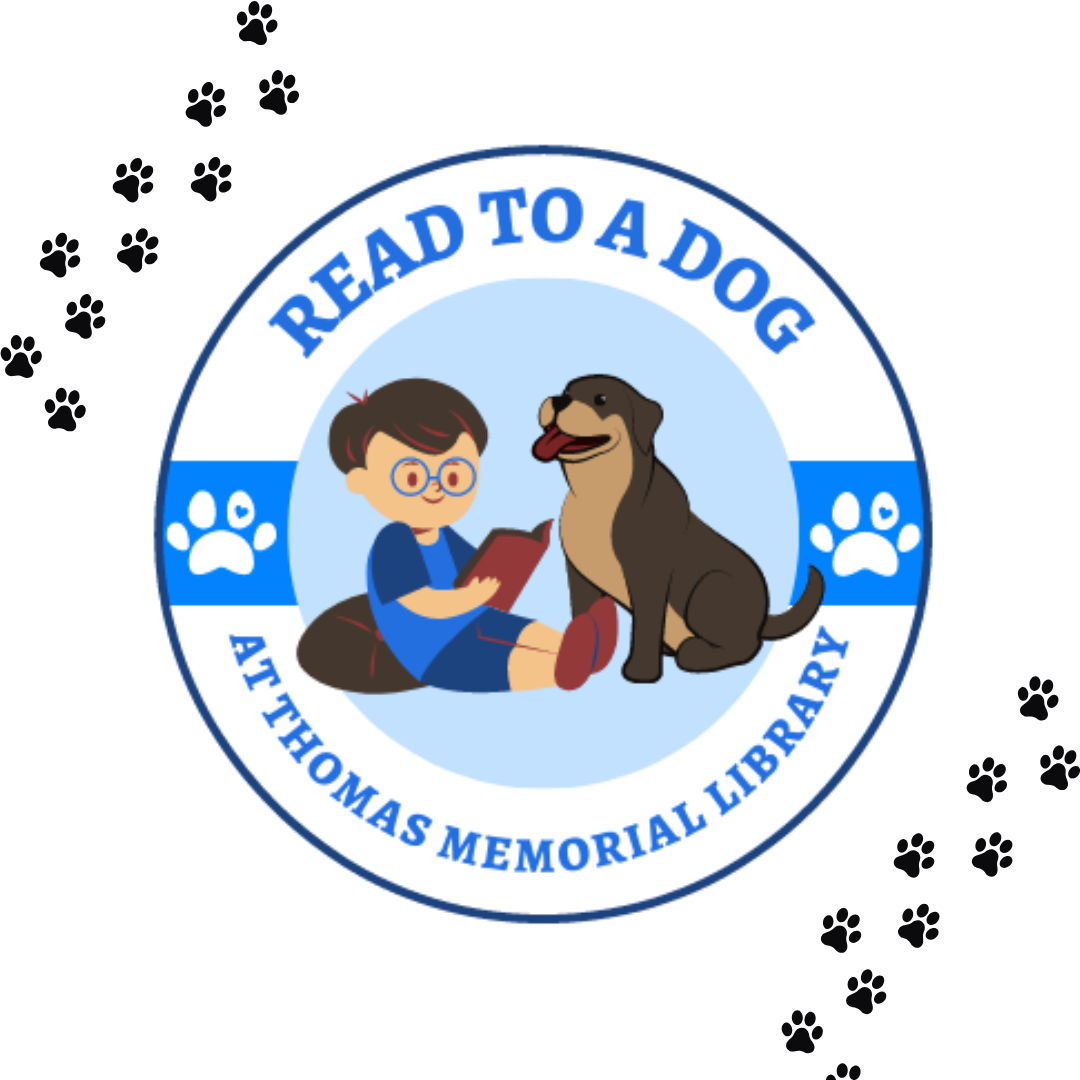 Read to a dog clip art image with paw prints bordering it.